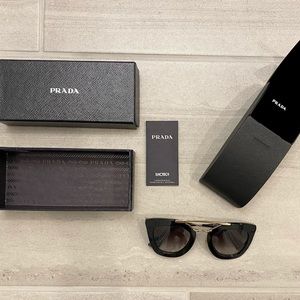 Prada Sunglasses Black and Gold with Case, Box and Pamphlet